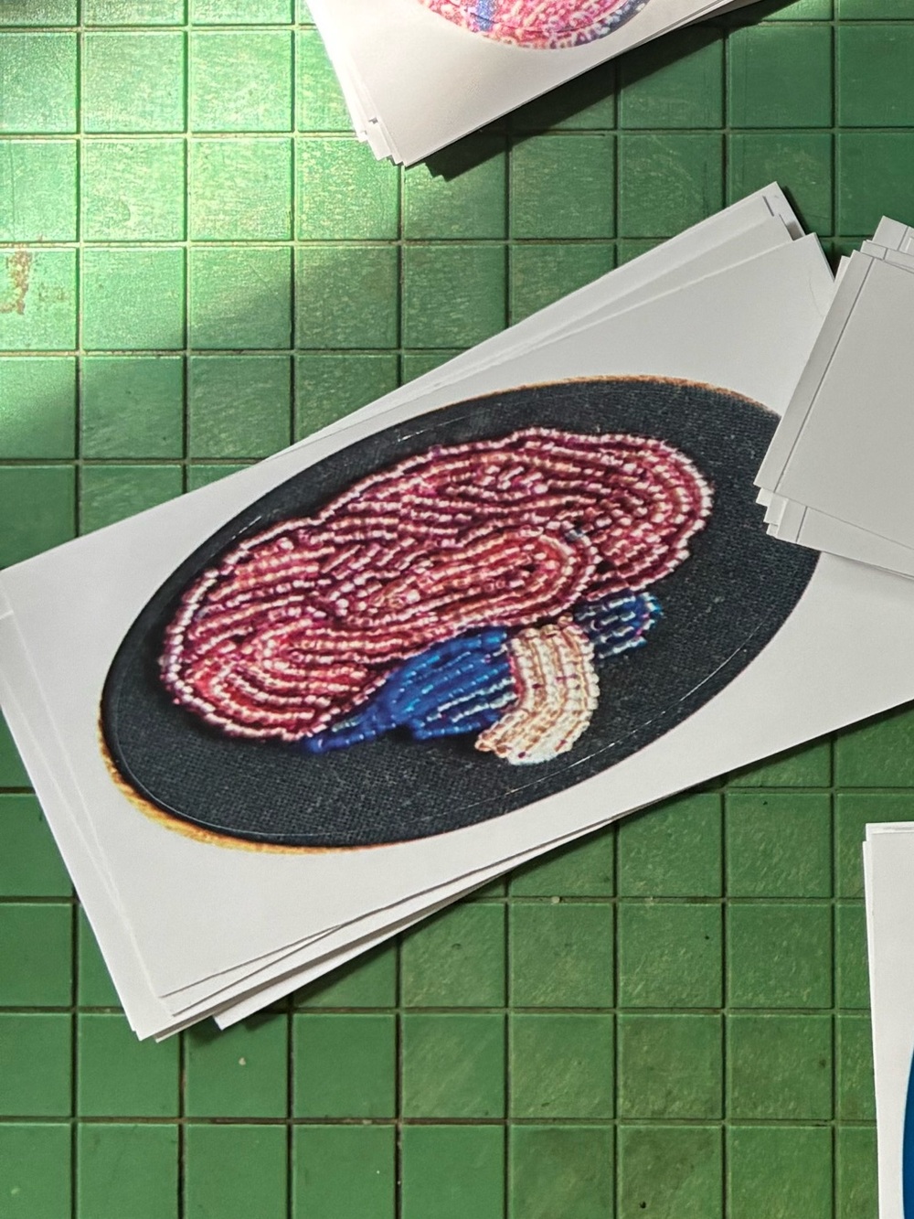 Brain Sticker Embroidery Print Seed Beaded Art Patch (2.5”)